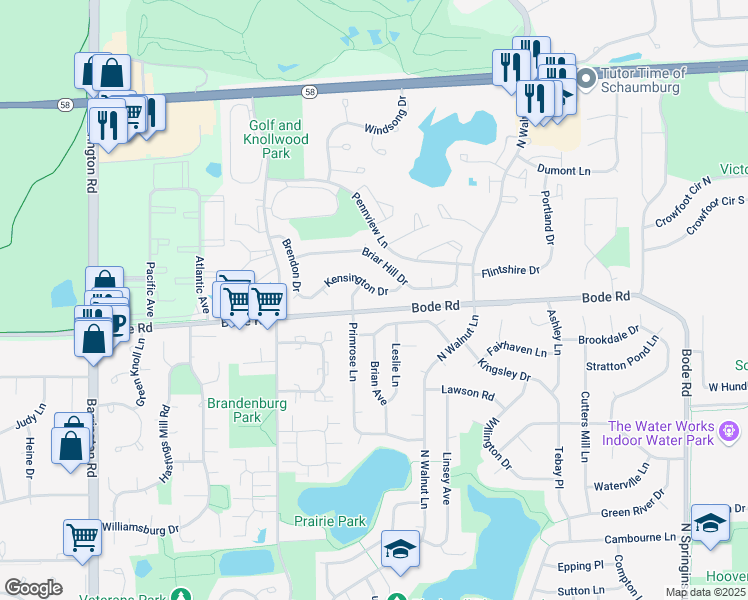 map of restaurants, bars, coffee shops, grocery stores, and more near 2121 Kensington Drive in Schaumburg