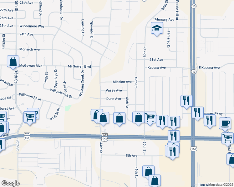 map of restaurants, bars, coffee shops, grocery stores, and more near 4687 Vasey Avenue in Marion