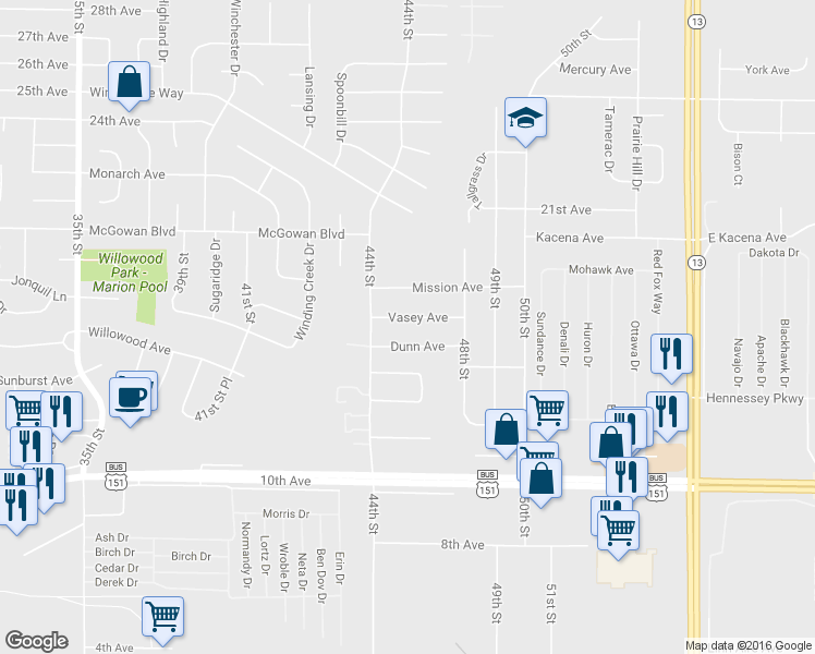 map of restaurants, bars, coffee shops, grocery stores, and more near 4511 Vasey Avenue in Marion