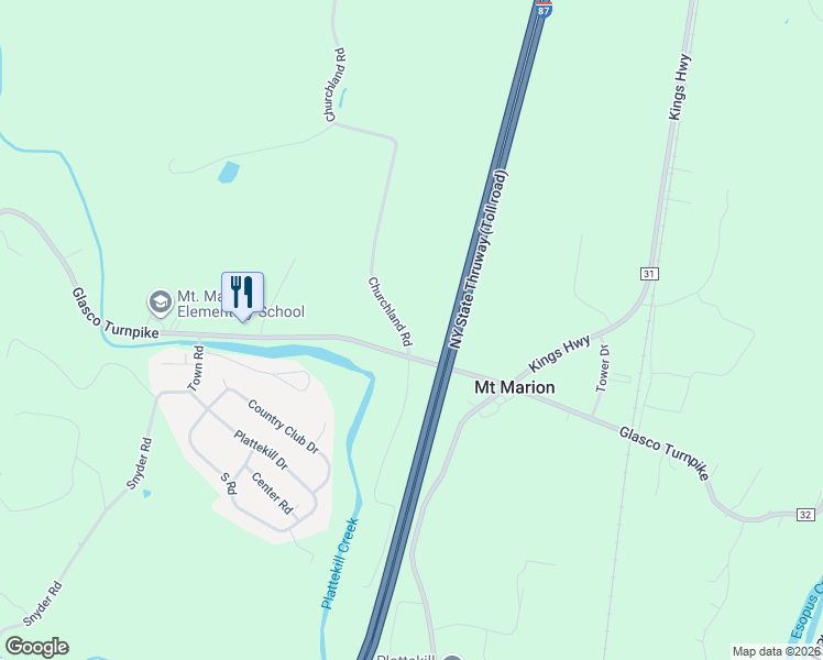 map of restaurants, bars, coffee shops, grocery stores, and more near 735 Churchland Road in Saugerties