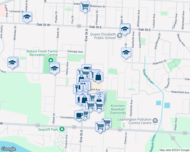 map of restaurants, bars, coffee shops, grocery stores, and more near 2 Babkirk Lane in Essex County
