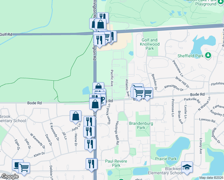 map of restaurants, bars, coffee shops, grocery stores, and more near 869 Pacific Avenue in Hoffman Estates