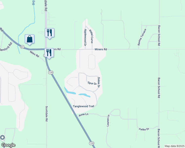 map of restaurants, bars, coffee shops, grocery stores, and more near 1215 Dobie Drive in St. Joseph