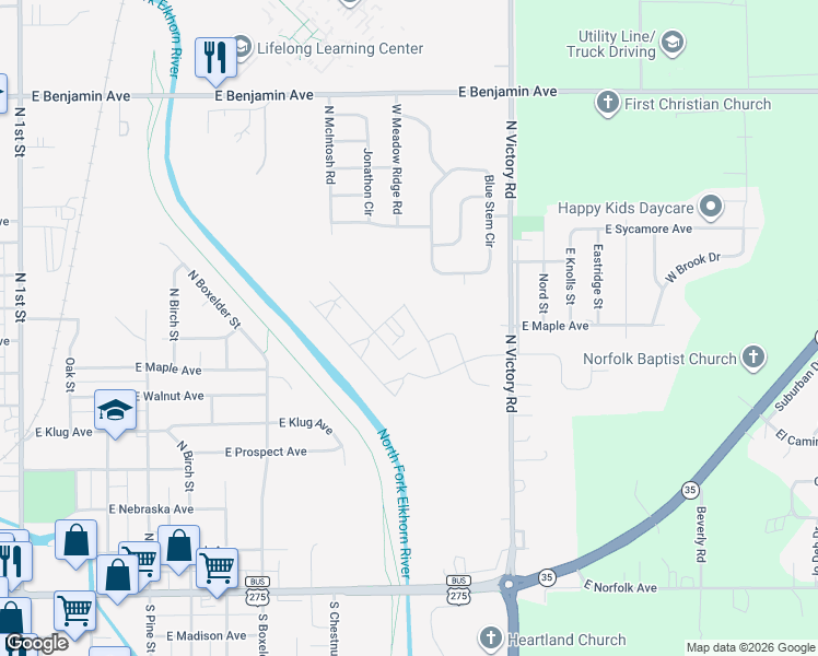 map of restaurants, bars, coffee shops, grocery stores, and more near 900 Blue Stem Circle in Norfolk