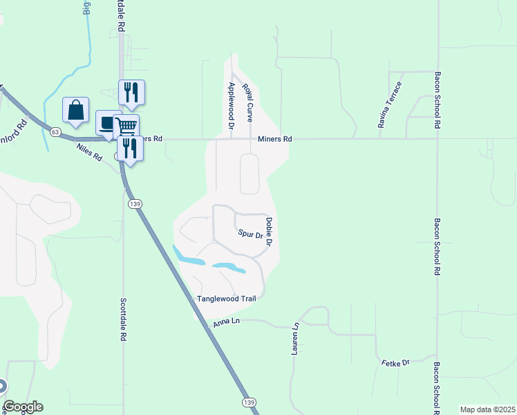 map of restaurants, bars, coffee shops, grocery stores, and more near 1215 Dobie Drive in St. Joseph