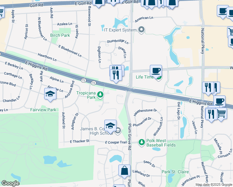 map of restaurants, bars, coffee shops, grocery stores, and more near 794 Stonewall Court in Schaumburg
