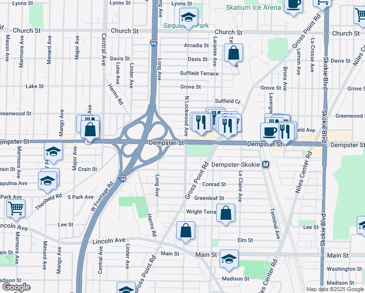 map of restaurants, bars, coffee shops, grocery stores, and more near 5250 Carol Street in Skokie