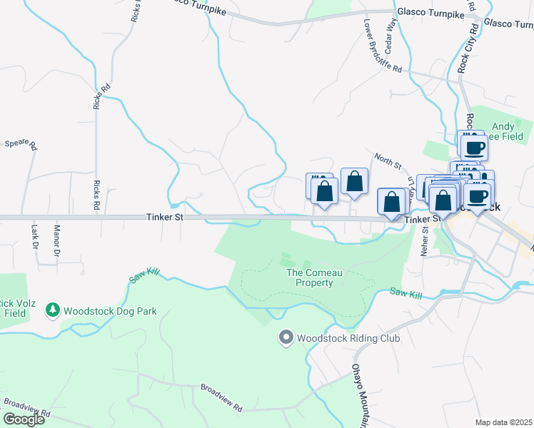 map of restaurants, bars, coffee shops, grocery stores, and more near Woodstock Estates Drive in Woodstock