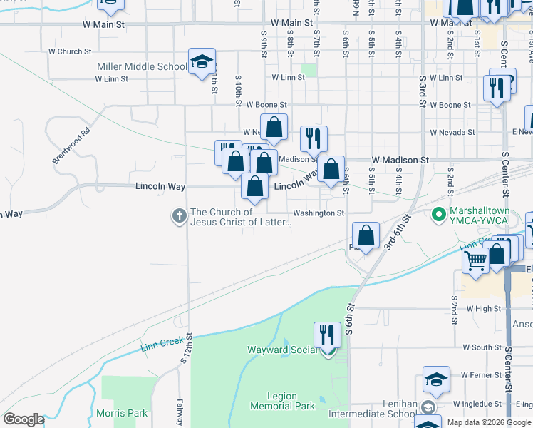 map of restaurants, bars, coffee shops, grocery stores, and more near 699 South 9th Street in Marshalltown