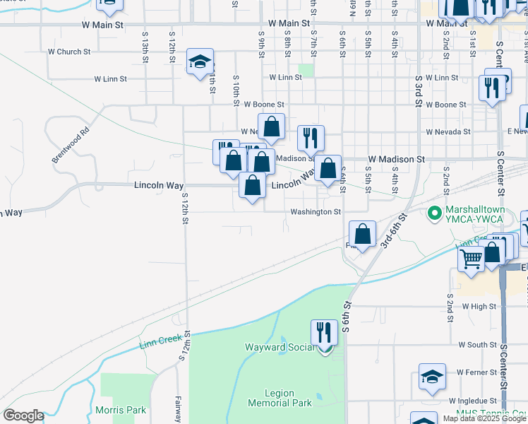 map of restaurants, bars, coffee shops, grocery stores, and more near 699 South 9th Street in Marshalltown