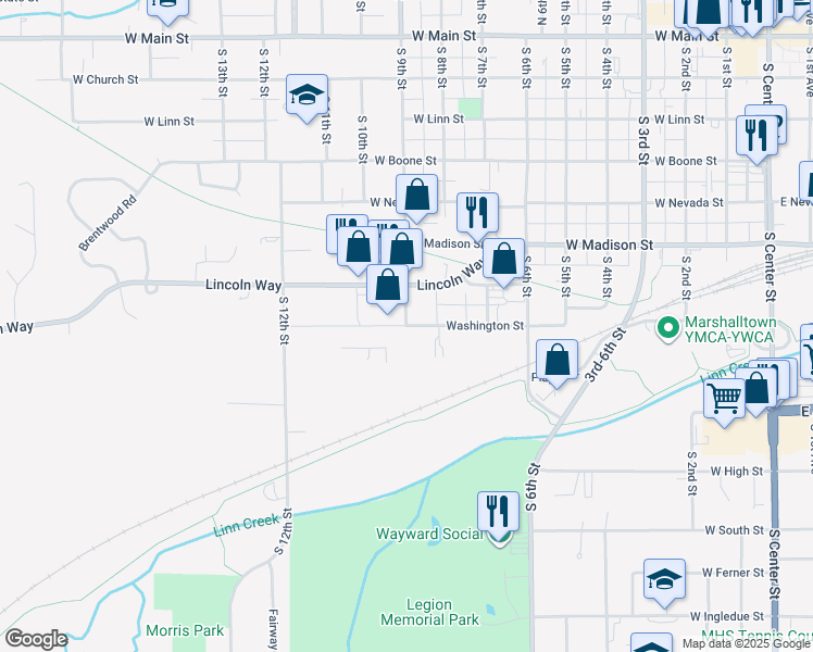 map of restaurants, bars, coffee shops, grocery stores, and more near 699 South 9th Street in Marshalltown