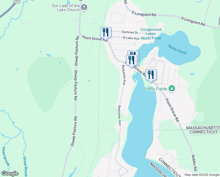 map of restaurants, bars, coffee shops, grocery stores, and more near 179R Berkshire Avenue in Southwick