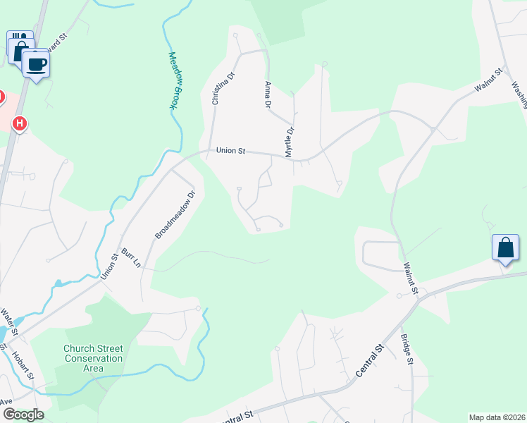 map of restaurants, bars, coffee shops, grocery stores, and more near 3 Mountain Ash Road in East Bridgewater