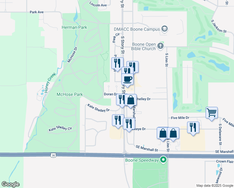 map of restaurants, bars, coffee shops, grocery stores, and more near 938 Doran Drive in Boone
