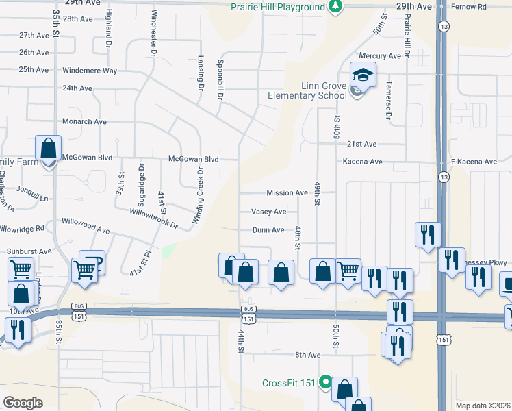 map of restaurants, bars, coffee shops, grocery stores, and more near 4511 Vasey Avenue in Marion