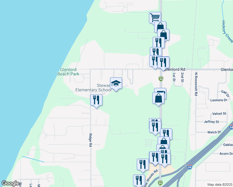 map of restaurants, bars, coffee shops, grocery stores, and more near 2750 Orchard Lane in Stevensville