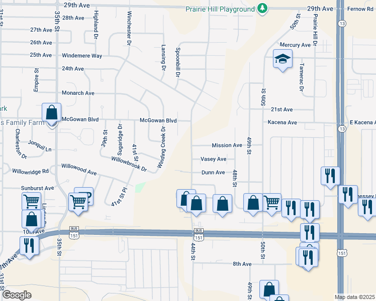 map of restaurants, bars, coffee shops, grocery stores, and more near 1710 44th Street in Marion