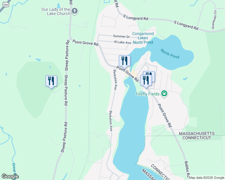 map of restaurants, bars, coffee shops, grocery stores, and more near 179R Berkshire Avenue in Southwick