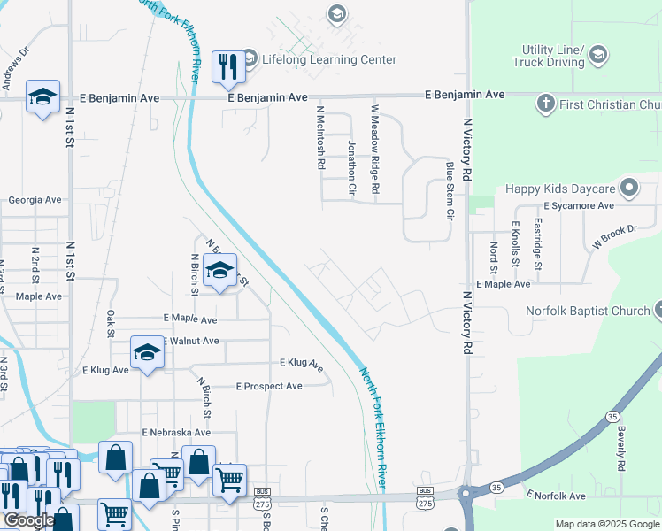 map of restaurants, bars, coffee shops, grocery stores, and more near 902 East Sycamore Avenue in Norfolk