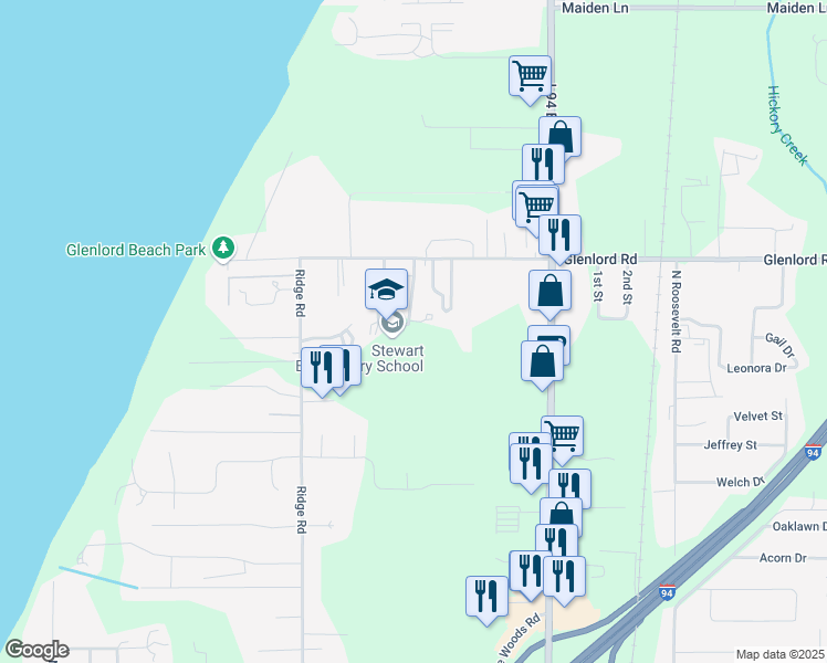 map of restaurants, bars, coffee shops, grocery stores, and more near 2750 Orchard Lane in Stevensville
