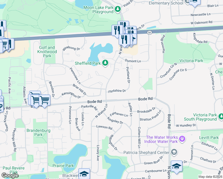map of restaurants, bars, coffee shops, grocery stores, and more near 826 Carnaby Court in Schaumburg