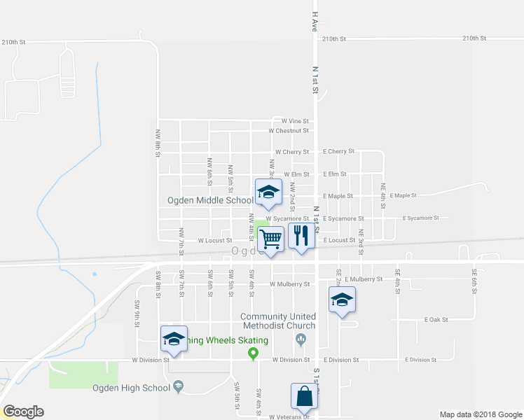 map of restaurants, bars, coffee shops, grocery stores, and more near 313 West Sycamore Street in Ogden