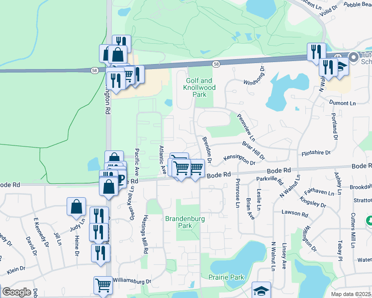 map of restaurants, bars, coffee shops, grocery stores, and more near 2386 John Smith Drive in Schaumburg