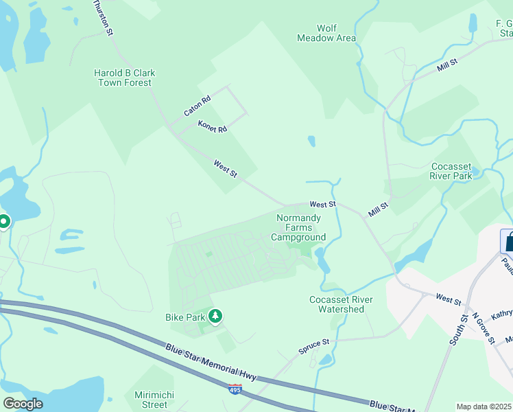 map of restaurants, bars, coffee shops, grocery stores, and more near 79 Thurston Street in Foxborough