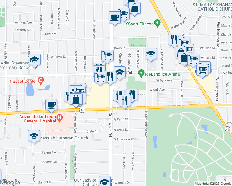 map of restaurants, bars, coffee shops, grocery stores, and more near 8854 Chester Avenue in Niles