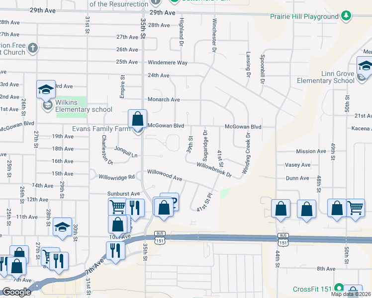 map of restaurants, bars, coffee shops, grocery stores, and more near 1880 39th Street in Marion
