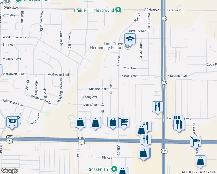 map of restaurants, bars, coffee shops, grocery stores, and more near 1820 49th Street in Marion