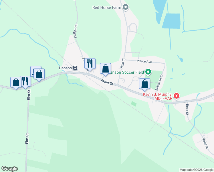 map of restaurants, bars, coffee shops, grocery stores, and more near 945-1011 Main St in Hanson