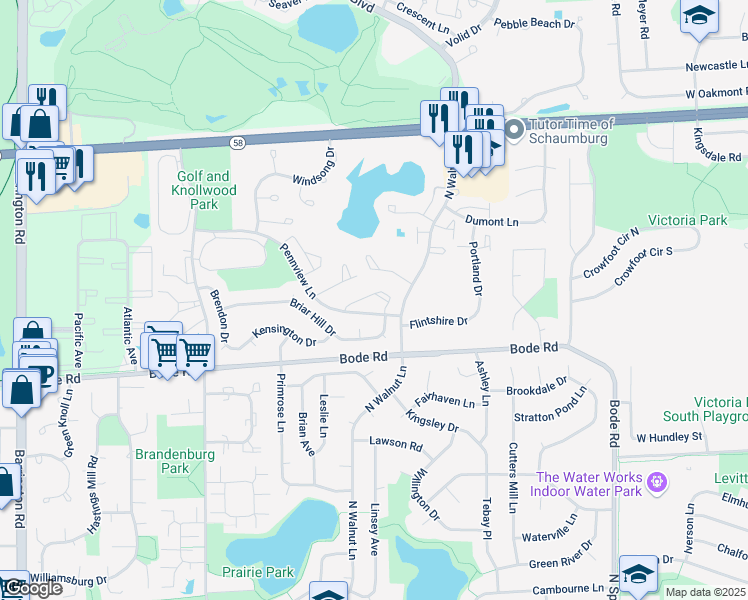 map of restaurants, bars, coffee shops, grocery stores, and more near 2011 Farnham Court in Schaumburg