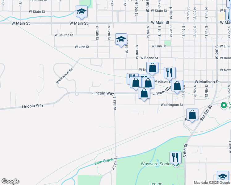 map of restaurants, bars, coffee shops, grocery stores, and more near 1201 Lincoln Way in Marshalltown
