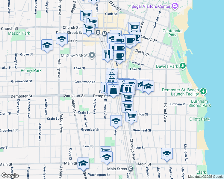 map of restaurants, bars, coffee shops, grocery stores, and more near 1322 Sherman Avenue in Evanston