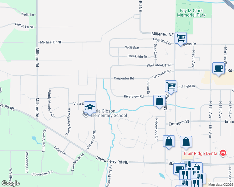 map of restaurants, bars, coffee shops, grocery stores, and more near 305 Wolf Valley Road in Hiawatha
