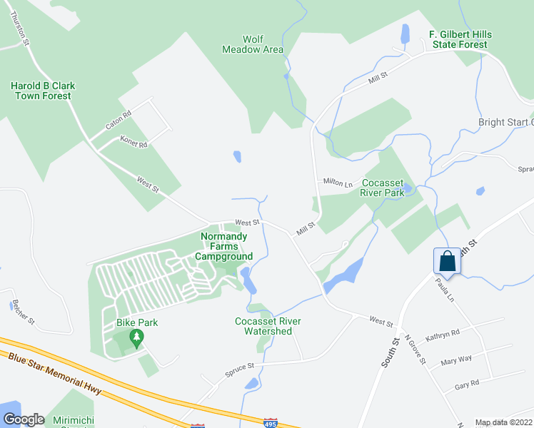 map of restaurants, bars, coffee shops, grocery stores, and more near 55 West Street in Foxborough