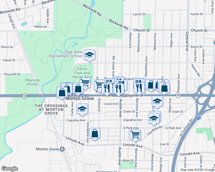map of restaurants, bars, coffee shops, grocery stores, and more near 8829 Meade Avenue in Morton Grove