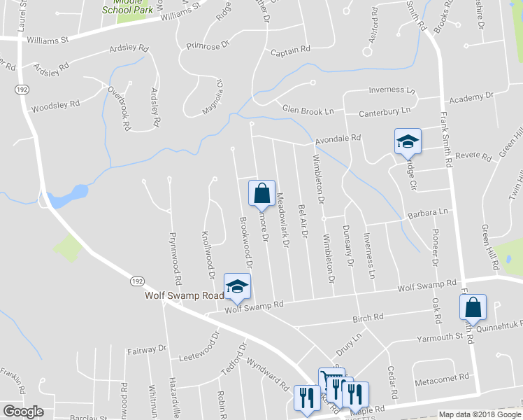 map of restaurants, bars, coffee shops, grocery stores, and more near 152 Kenmore Drive in Longmeadow