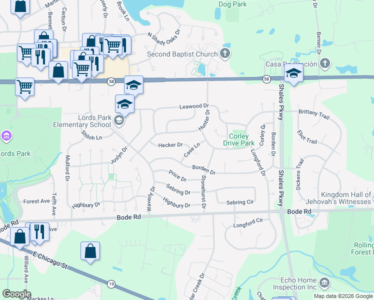 map of restaurants, bars, coffee shops, grocery stores, and more near 1160 Case Ln in Elgin