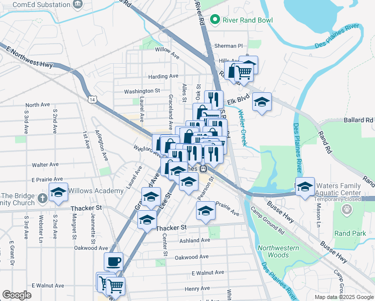 map of restaurants, bars, coffee shops, grocery stores, and more near in Cook County