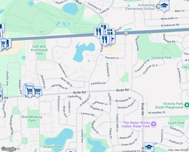 map of restaurants, bars, coffee shops, grocery stores, and more near 826 Carnaby Court in Schaumburg