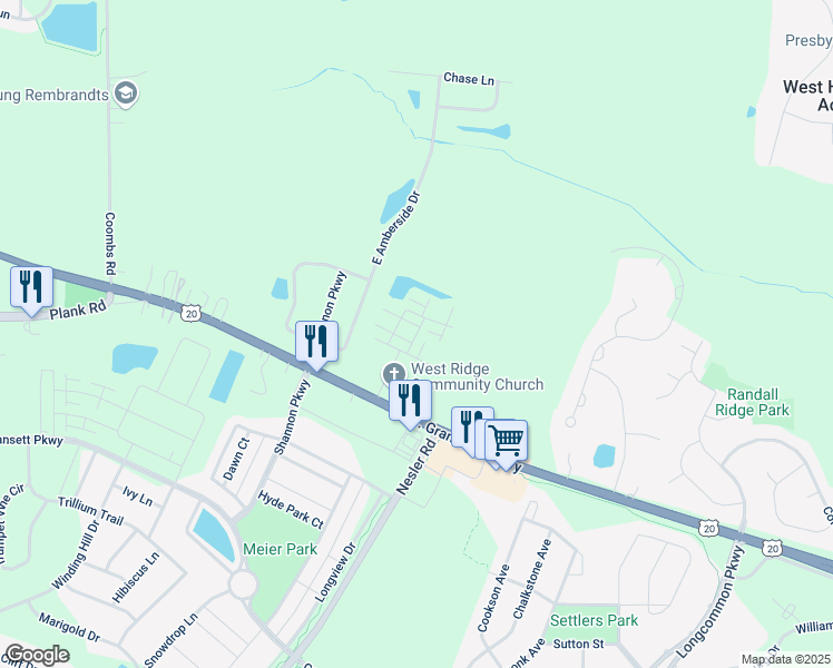 map of restaurants, bars, coffee shops, grocery stores, and more near 462 Churchill Drive in Elgin