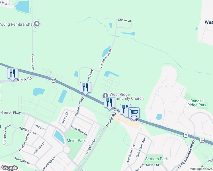 map of restaurants, bars, coffee shops, grocery stores, and more near 462 Churchill Drive in Elgin