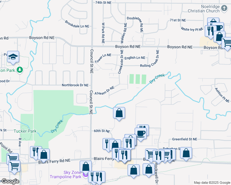map of restaurants, bars, coffee shops, grocery stores, and more near 1431 Crossings Ct NE in Cedar Rapids