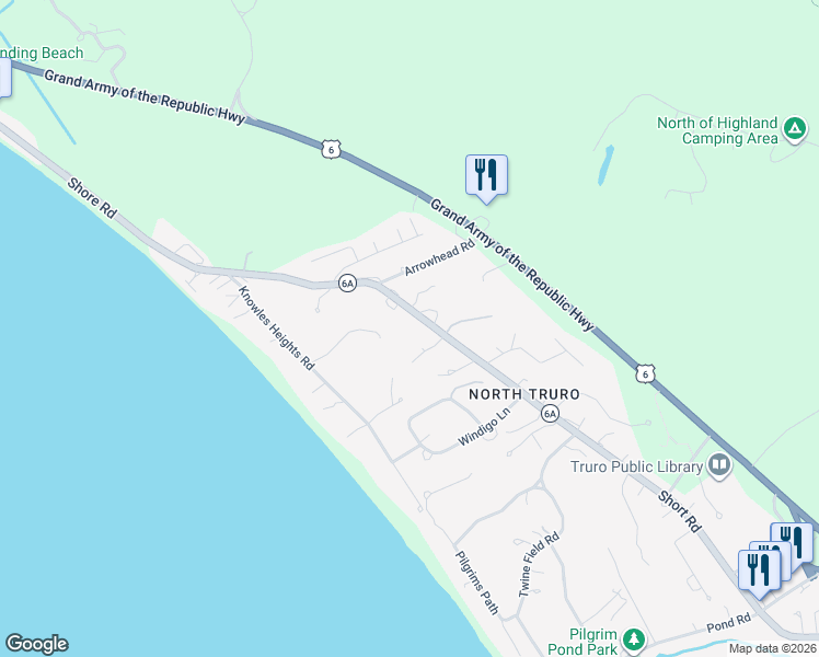 map of restaurants, bars, coffee shops, grocery stores, and more near 12 Whale Watch Drive in Provincetown
