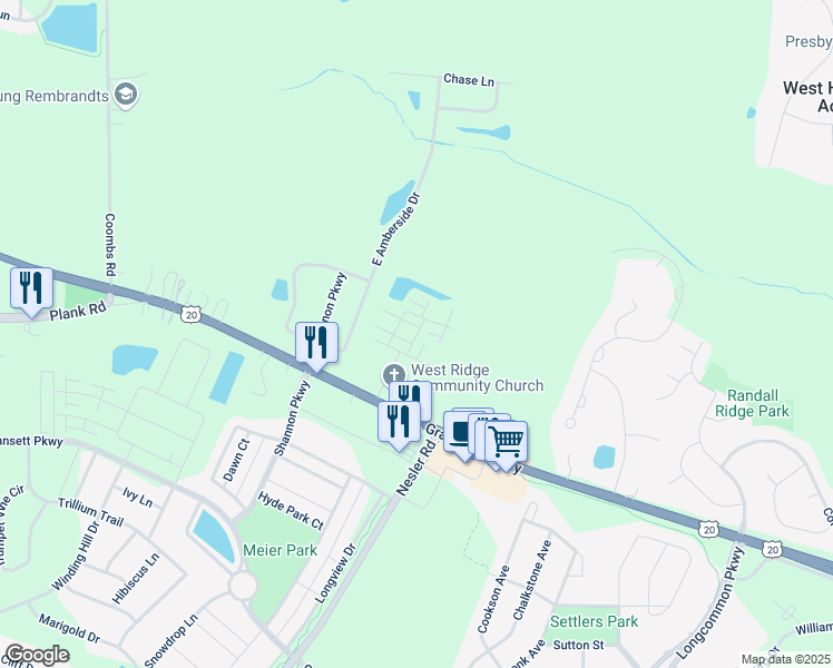 map of restaurants, bars, coffee shops, grocery stores, and more near 462 Churchill Drive in Elgin