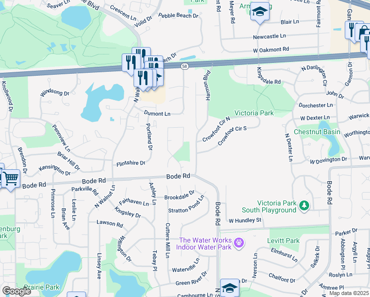 map of restaurants, bars, coffee shops, grocery stores, and more near 915 Cherry Drive in Schaumburg