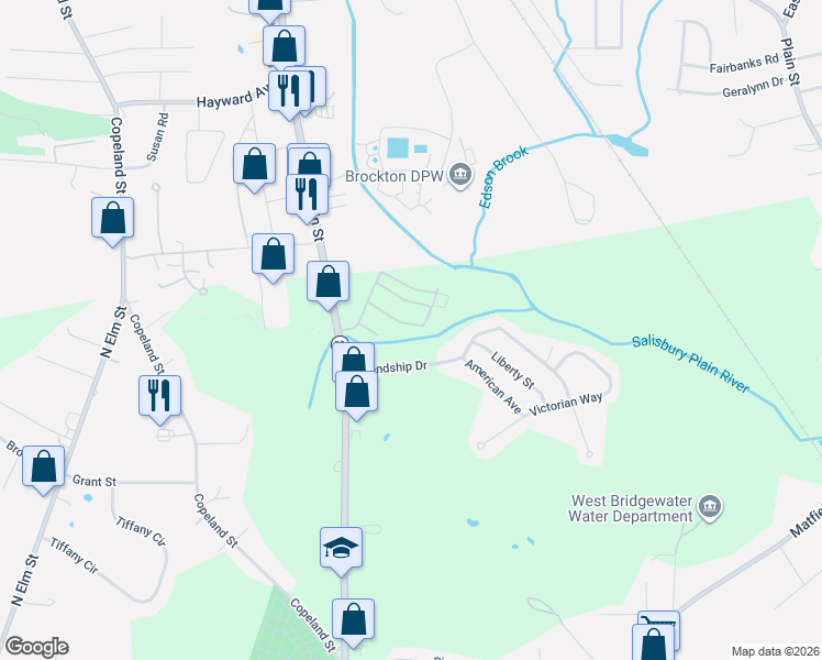 map of restaurants, bars, coffee shops, grocery stores, and more near 775 North Main Street in West Bridgewater