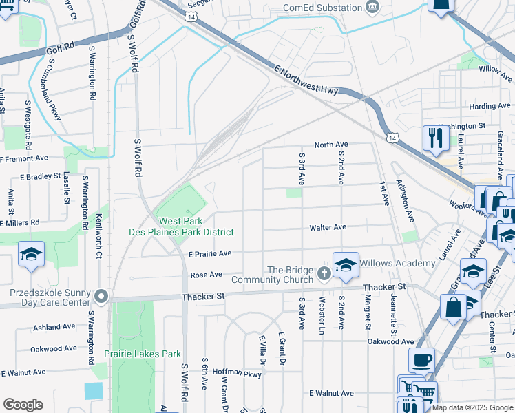 map of restaurants, bars, coffee shops, grocery stores, and more near 788 Greenview Avenue in Des Plaines